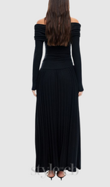sara bodycon strapless long sleeve maxi dress in black