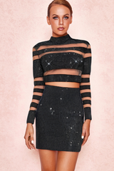 PATCHWORK RHINESTONE SKIRT IN BLACK