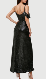 ashley sequin strap maxi dress in black