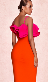 SIMONA ORANGE RUFFLE STRAP BANDAGE MAXI DRESS