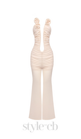 XANTHE APRICOT 3D FLOWER RUCHED MESH JUMPSUIT