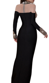 alexandra Long Sleeve Rhinestone Bandage maxi Dress in black