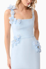 sabrina 3d flower Midi Dress in Blue