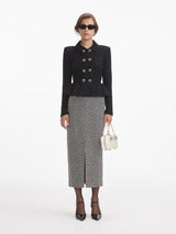 Textured knit jacket skirt suit in black