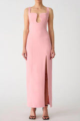 slit bonded crepe gown in pink