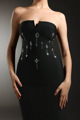 gina black strapless Diamond V-Neck Bandage Maxi Dress