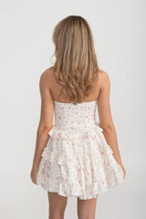 martha Ruffle printed strapless Mini Dress in pink
