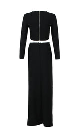 BLACK BEADED STARFISH DIAMOND LONG SLEEVE HIGH WAISTED SPLIT SKIRT