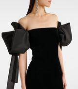 julie bow Off-shoulder mini dress in black