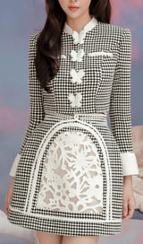 PLAID ROUND NECK BOWKNOT A LINE SKIRT SET