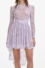 sabrina Lilac long sleeve Lace Satin Mini Dress