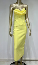 PATCHWORK STRAPLESS BANDAGE DRESS