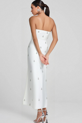 BANDEAU EMBELLISHED MIDI DRESS IN WHITE