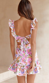 SQUARE NECK FLORAL RUFFLED MINI DRESS