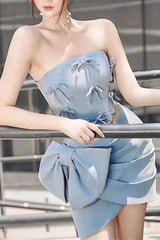 Bow Embellished Two-Piece Set In Blue