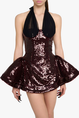 giselle sequin halter mini dress in merlot