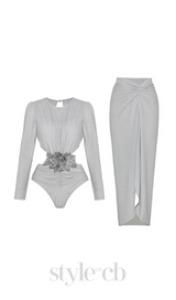 LONG SLEEVE FLOWER SWIMWEAR TWO PIECE SET