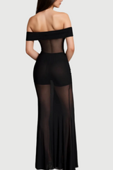 LOGILIS CRYSTAL SHEER MESH DRESS IN BLACK