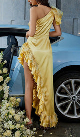 SATIN RUFFLE MAXI DRESS