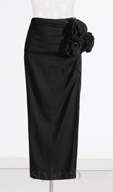 ANDEANA FLOWER SLIT MIDI SKIRT IN WHITE