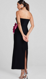 PLEATED ORNAMENTED BANDAGE MAXI DRESS IN BLACK