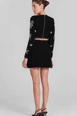 BLACK RHINESTONE EMBELLISHED SKIRT SET