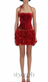 Corset Floral Two Piece Set Mini Dress In Red
