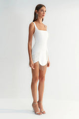DIAMOND TASSEL BANDAGE MINI DRESS IN WHITE
