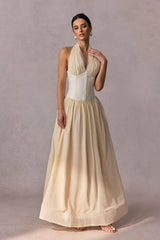 tiffany halterneck tulle overlay maxi dress in apricot