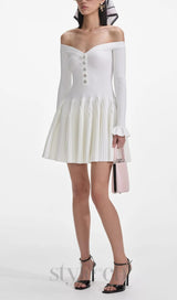 White Ribbed Knit Mini Dress