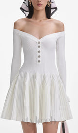 White Ribbed Knit Mini Dress