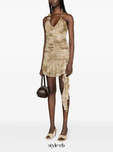 ruffled python-print mini dress in sand beige