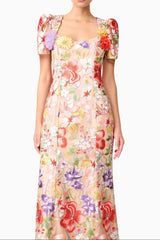 trista multicolor Square Neck backless Mesh Embroidered Fishtail maxi Dress