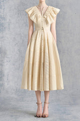 sally Ruffled V-neck midi Dress in apricot