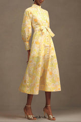 xaviera Long Sleeve Floral Printed Chiffon Maxi Dress in yellow