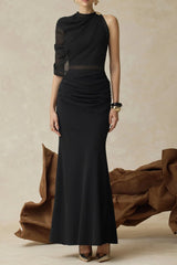 christine Off-shoulder pleated two-piece mermaid skirt in black