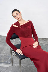 Eleanor Sheath Asymmetric Neck Taffeta Midi Dress in red