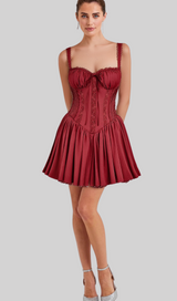 corset strap mini dress in red