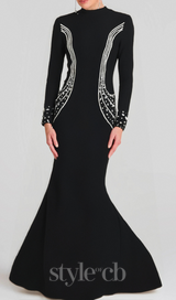 Ashley crystal embellished bodycon maxi dress in black