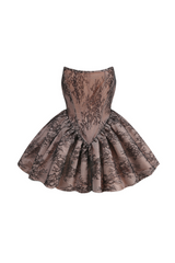 Orentha Lace Strapless Puff Mini Dress