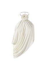 Satin Cowl Neck Halter Top in white