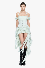 elva halter three-dimensional flower irregular tassel mini dress in mint