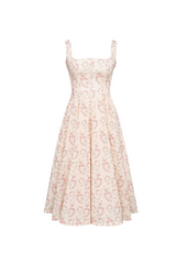 gemma Floral Cream Lace-Up Stretch Cotton Midi Dress
