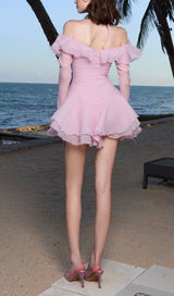 RUFFLED HALTER MINI DRESS IN PINK