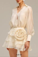 anna Wrap V-Neck Organza Shirt mini dress in apricot