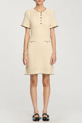 simona hollow knit Mini dress in apricot