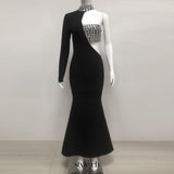 crystal embellished One-Sleeve Cut-Out Maxi Dress in black