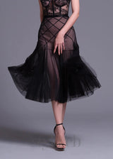 floral dentelle off-shoulder bustier corset net skirt set