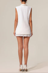 white V-Neck Sleeveless Diamond Midi Suit Top