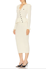 caroline Asymmetric Knit Midi Dress in beige